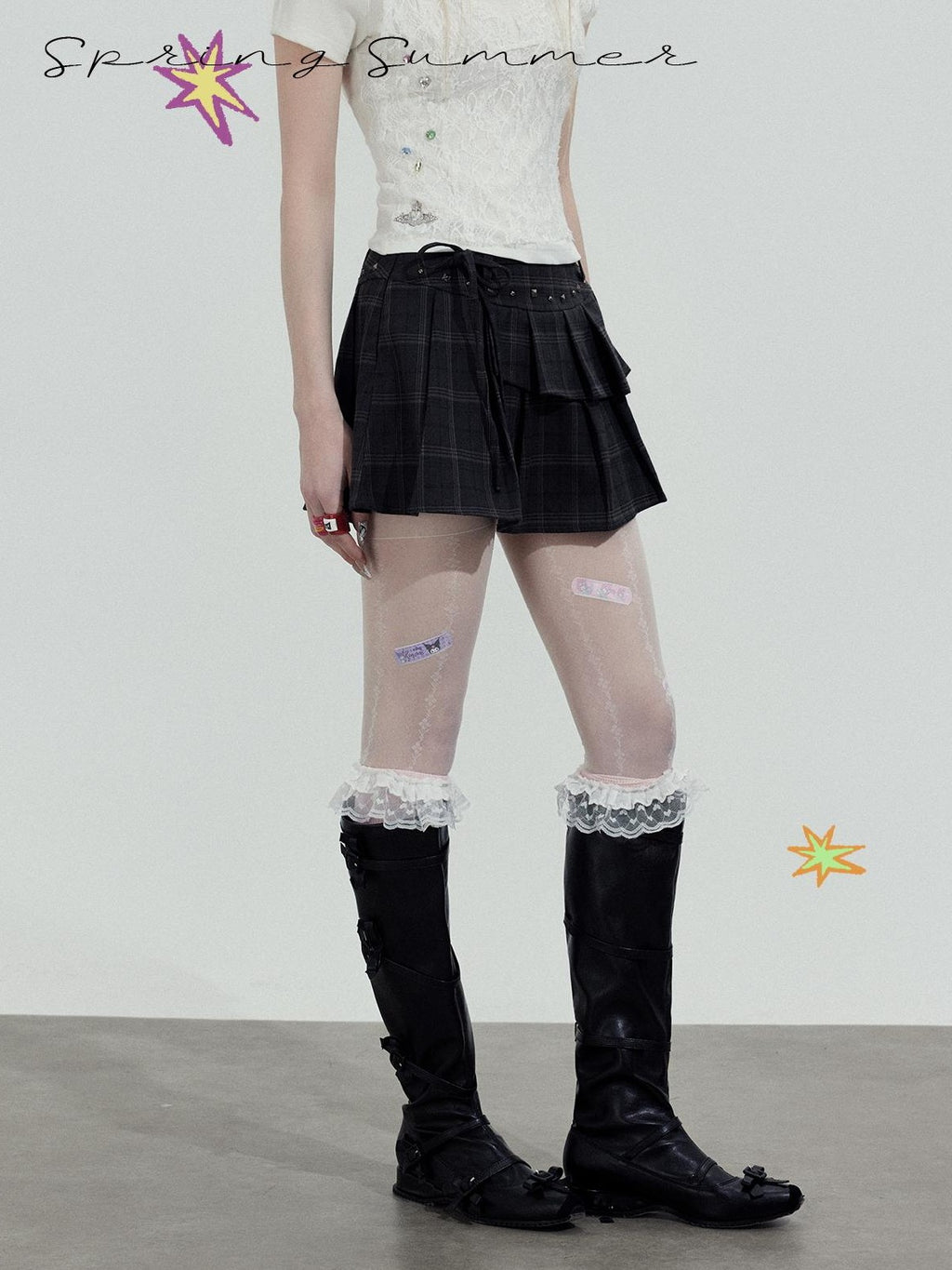 TOOOLAZY Dark Plaid Slim Fit Schoolgirl Women's Polyester Spandex Pleated Skirts