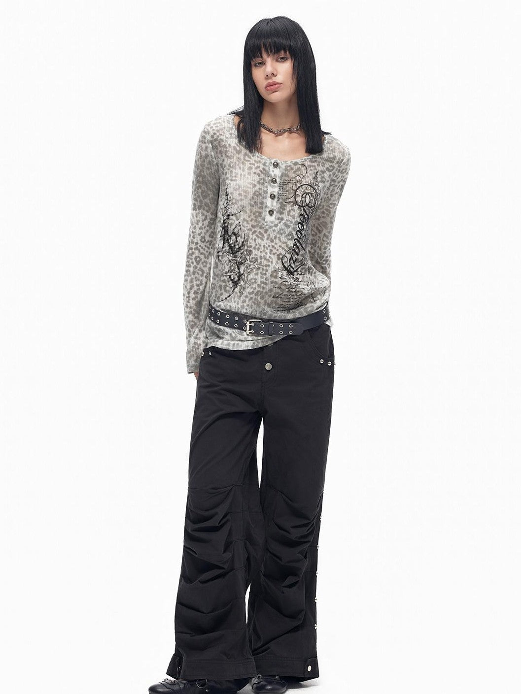 TOOOLAZY Dark Sweet Cool Spliced Pocket Wide Leg Women's Cotton Cargo Pants