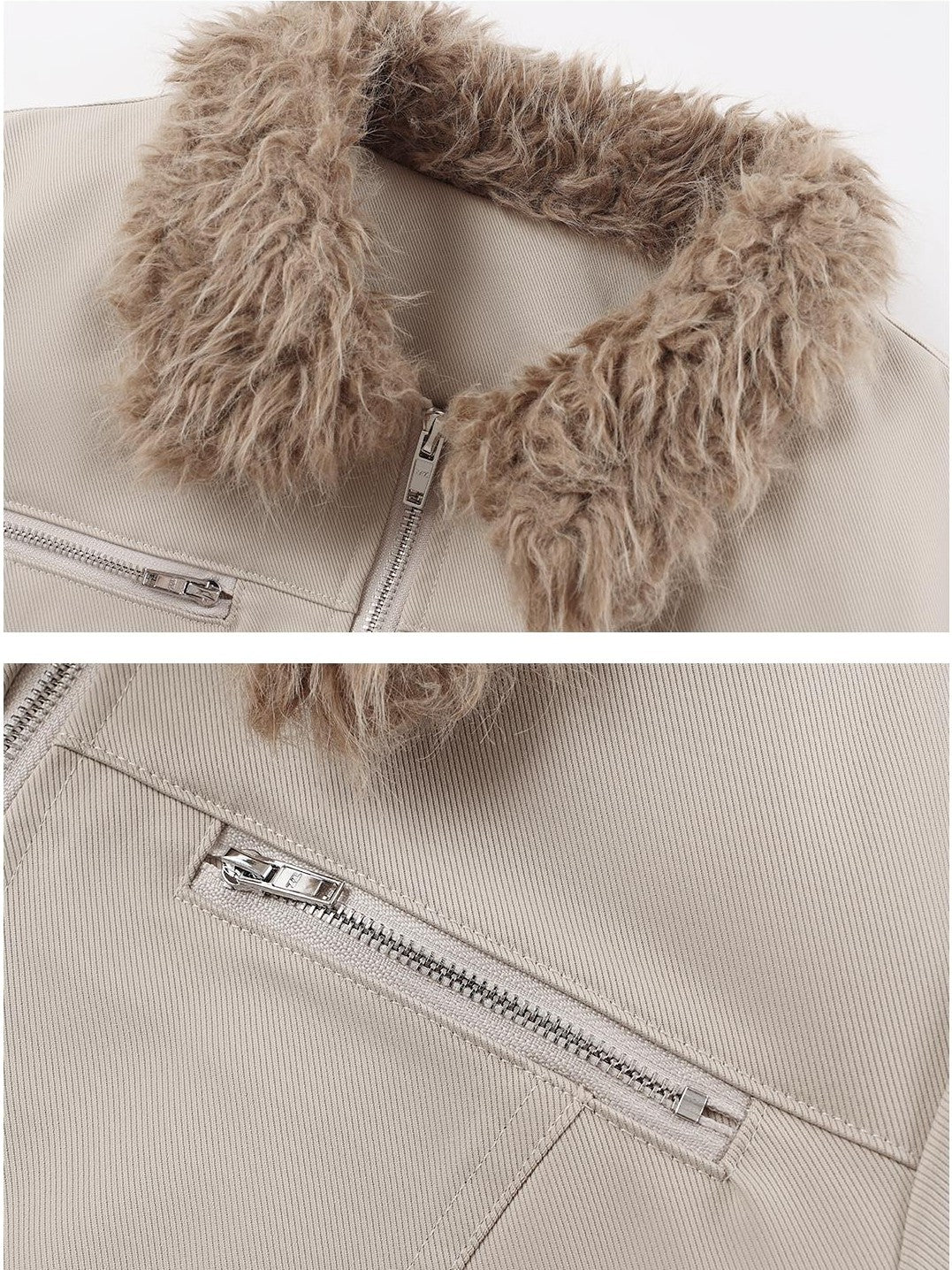 TOOOLAZY Deep Brown Fuzzy Lapel Slim Fit Zip Front Women's Polyester Cropped Jackets