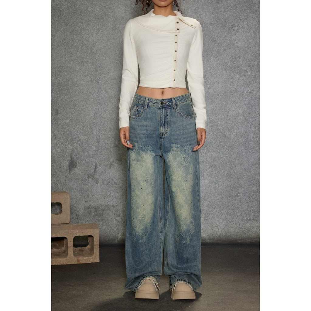TOOOLAZY_Embossed_Brick_Print_Ripped_Women's_Cotton_Straight-leg_Jeans_986589101550_MISSTT