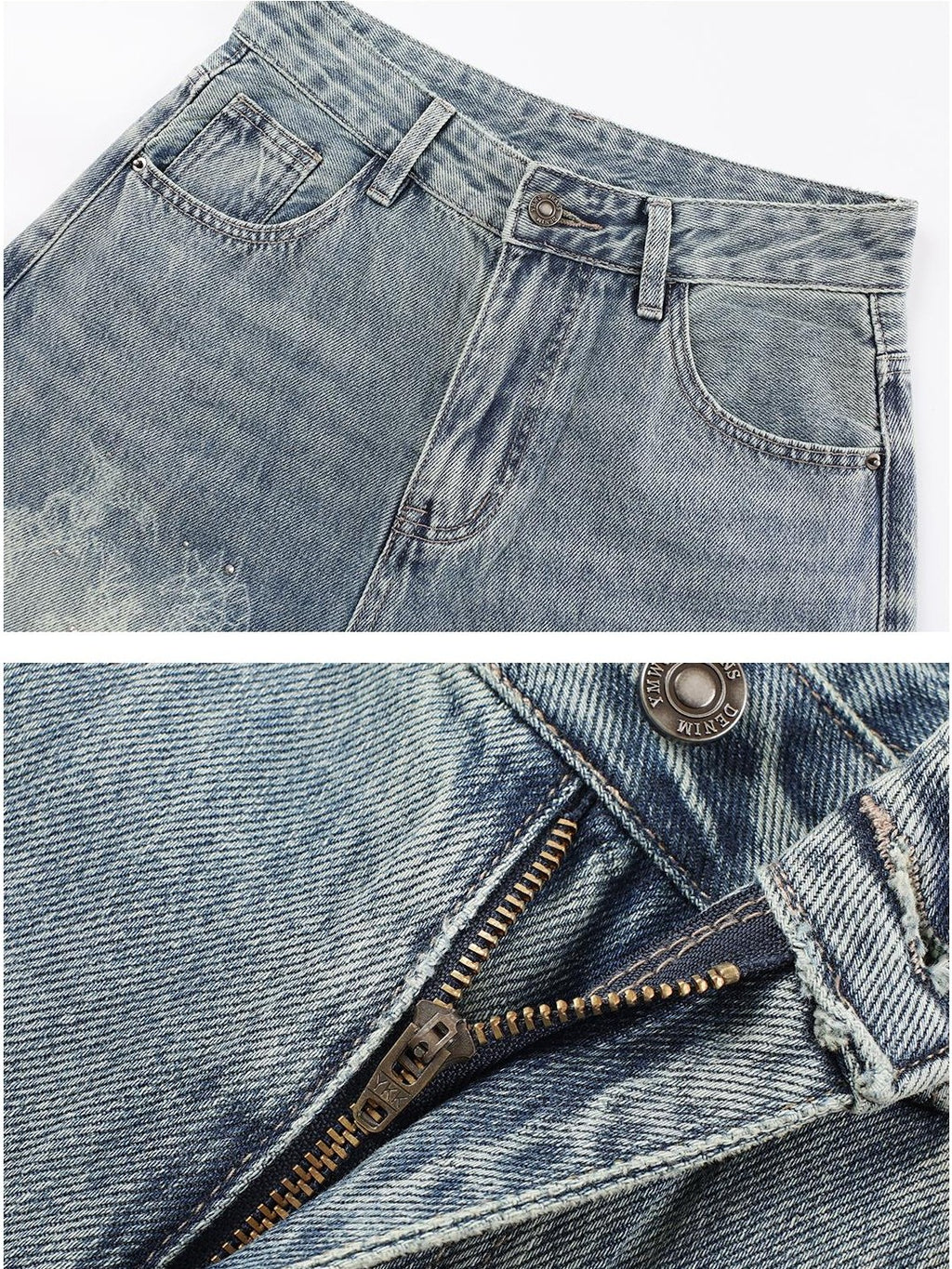 TOOOLAZY Embossed Brick Print Ripped Women's Cotton Straight-leg Jeans