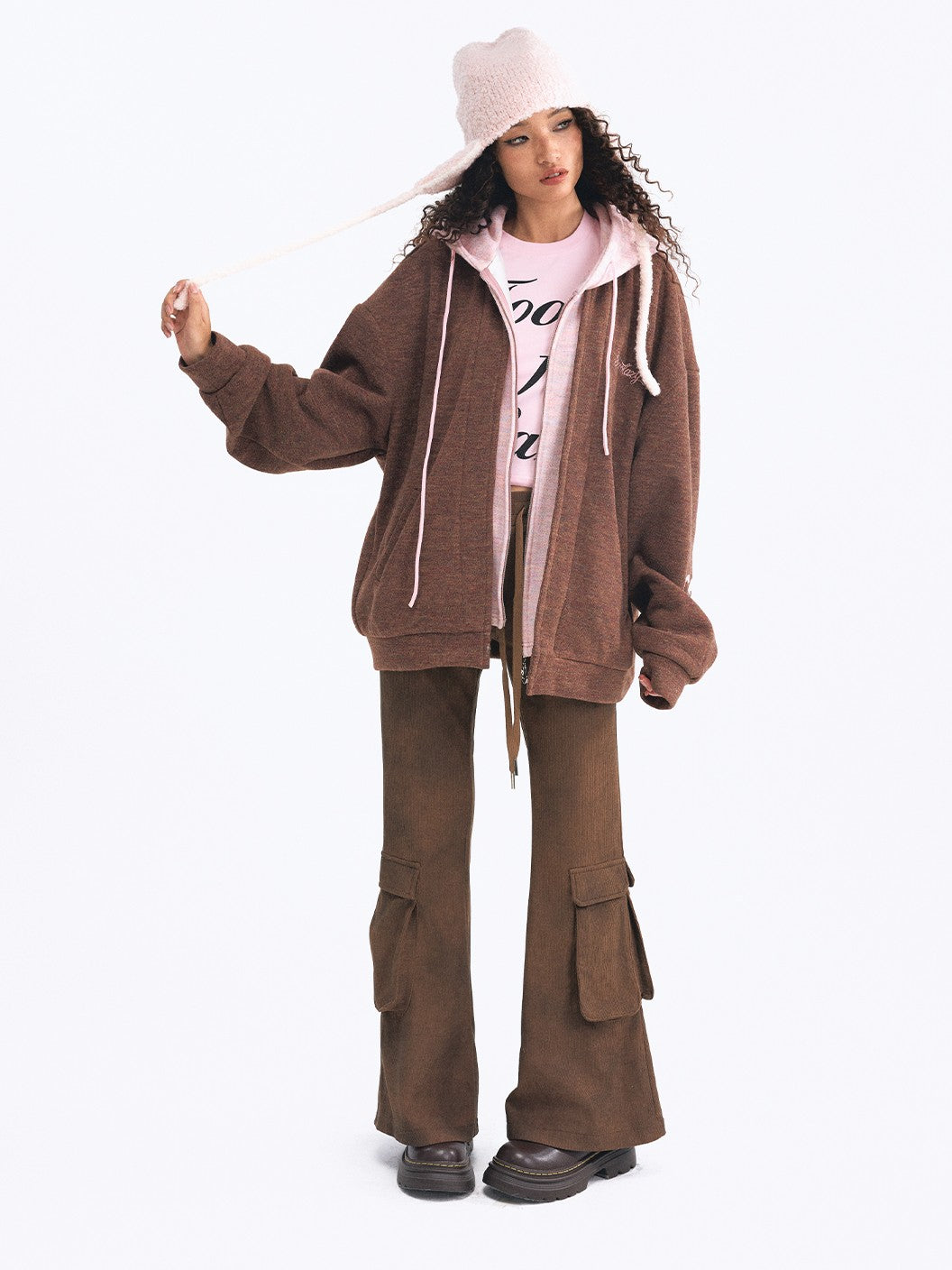 TOOOLAZY Embroidered Faux Two Piece Hooded Thickened Women's Other Material Casual Jackets