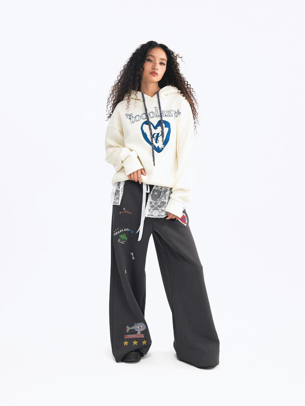 TOOOLAZY Embroidered Hooded Fleece Lined Women's Other Material Hoodies