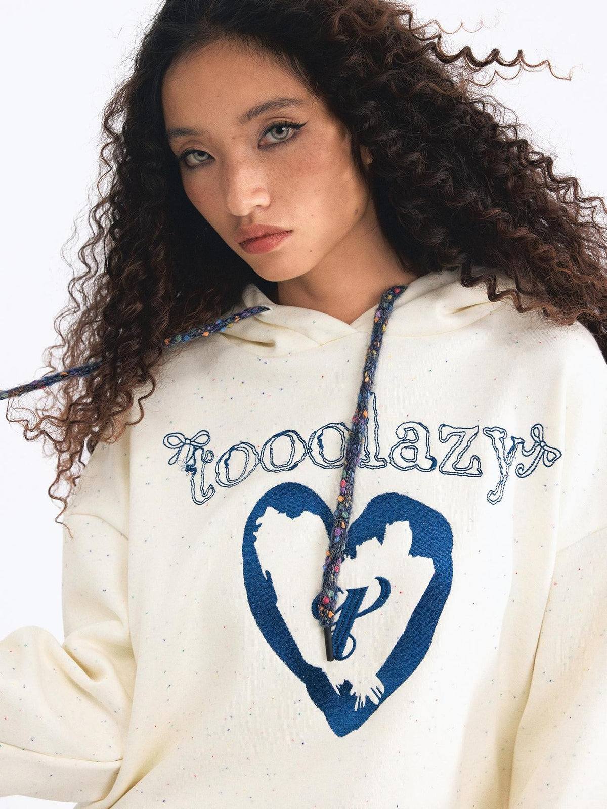 TOOOLAZY Embroidered Hooded Fleece Lined Women's Other Material Hoodies