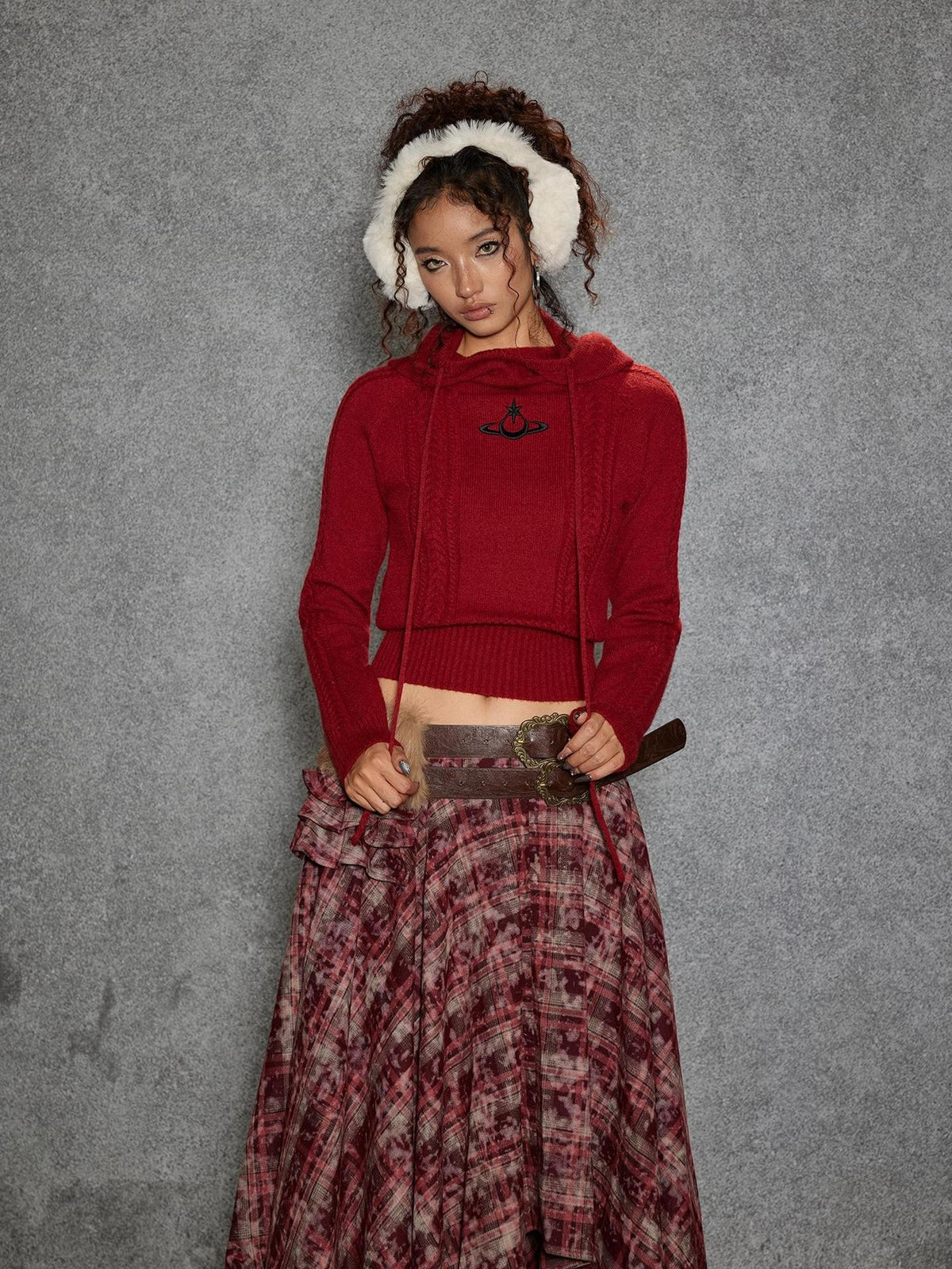 TOOOLAZY Embroidered Star Hooded Women's Acrylic Blend Knitted Turtleneck Sweaters