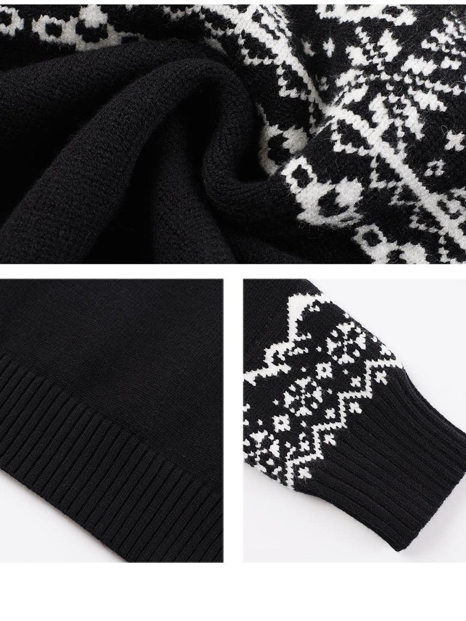 TOOOLAZY Fair Isle One Shoulder Loose Women's Viscose Blend Off-shoulder Sweaters