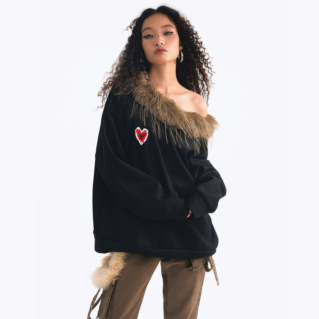 TOOOLAZY_Faux_Fur_Collar_Asymmetric_One_Shoulder_Women's_American_Pullover_Sweatshirts_853332579251_MISSTT