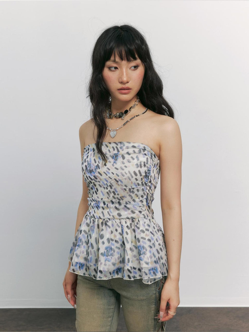 TOOOLAZY Floral Print Slim Fit Ruffle Hem Street Style Women's Tube Tops