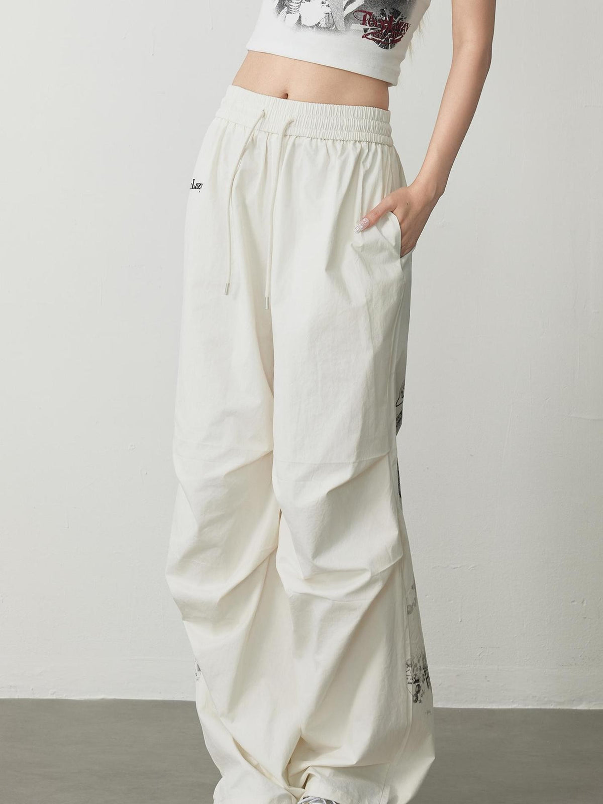 TOOOLAZY Full Back Lettering Print Paratrooper Women's Cotton Wide-leg Pants