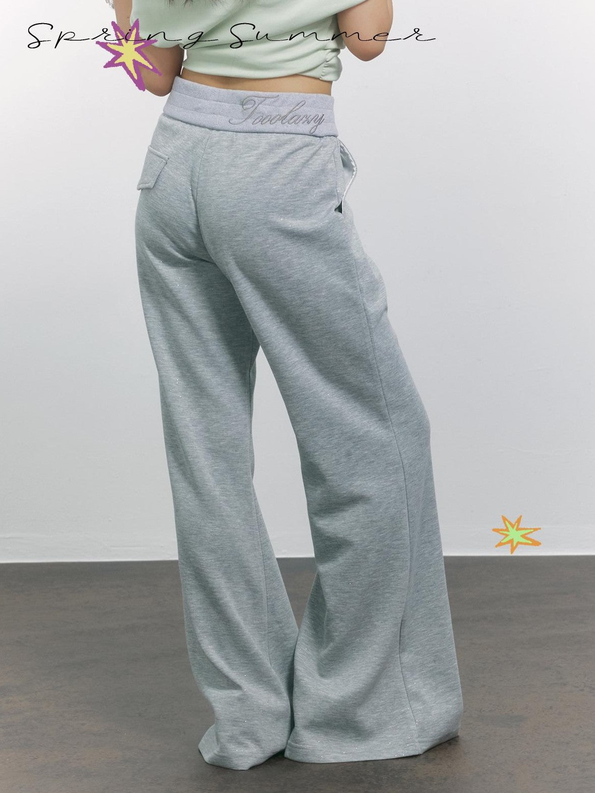 TOOOLAZY Gray High Waist Micro Flare Draped Floor Length Women's Viscose Sweatpants