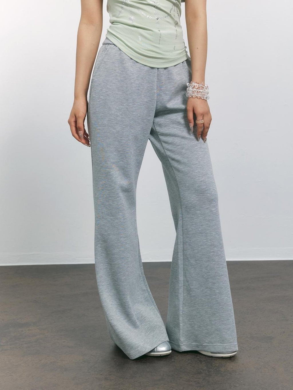 TOOOLAZY Gray High Waist Micro Flare Draped Floor Length Women's Viscose Sweatpants