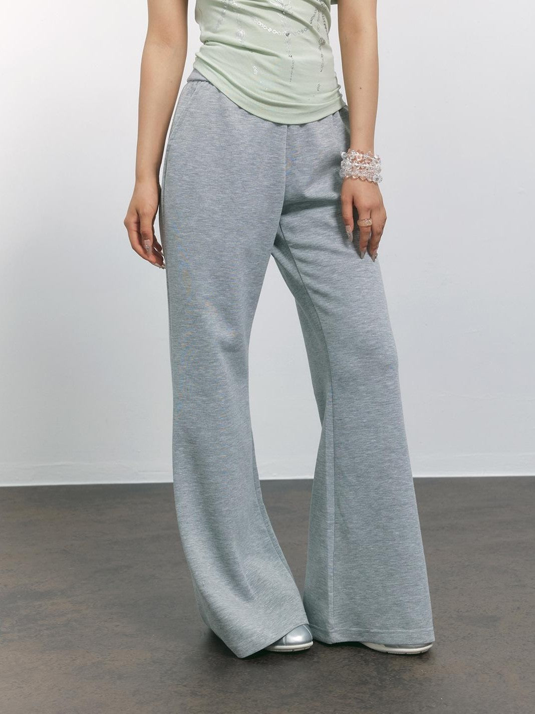 TOOOLAZY Gray High Waist Micro Flare Draped Floor Length Women's Viscose Sweatpants