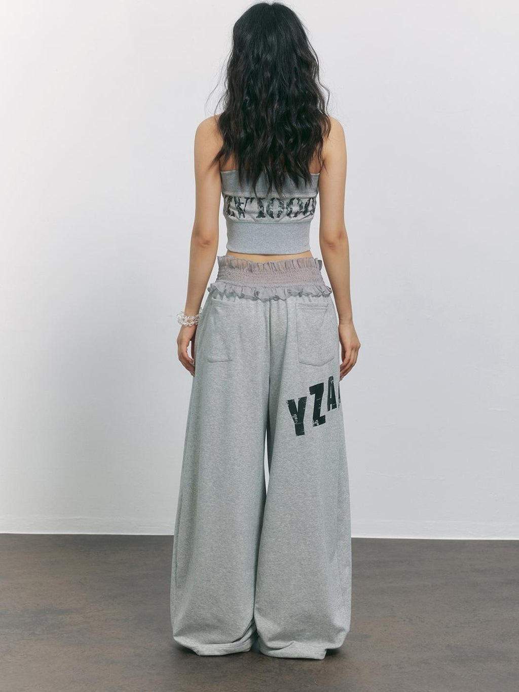 TOOOLAZY Grey Letter Print Sporty Slim Fit Cropped Street Women's Tube Tops