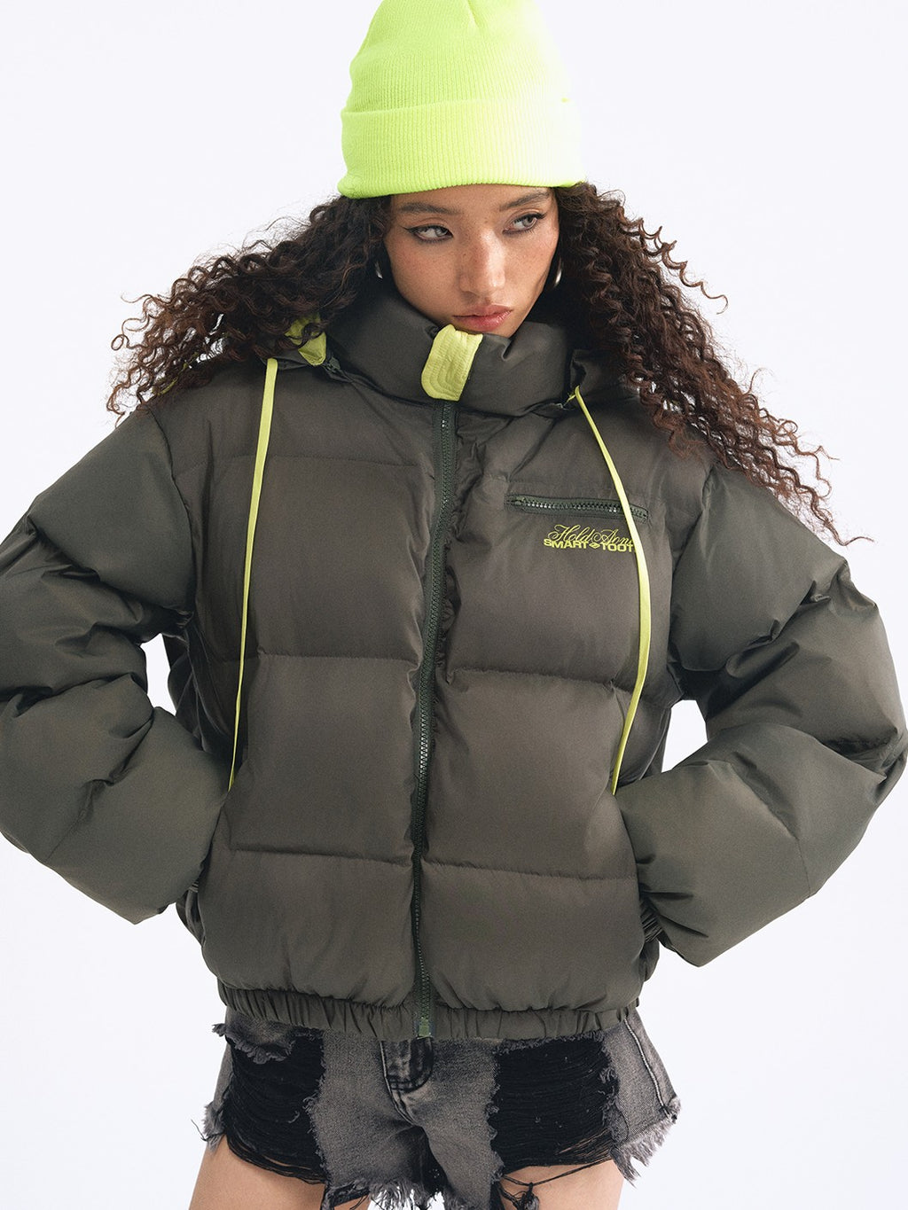 TOOOLAZY Hooded Collarless Cropped Standard Fit Unisex Inspired Women's Down Jackets