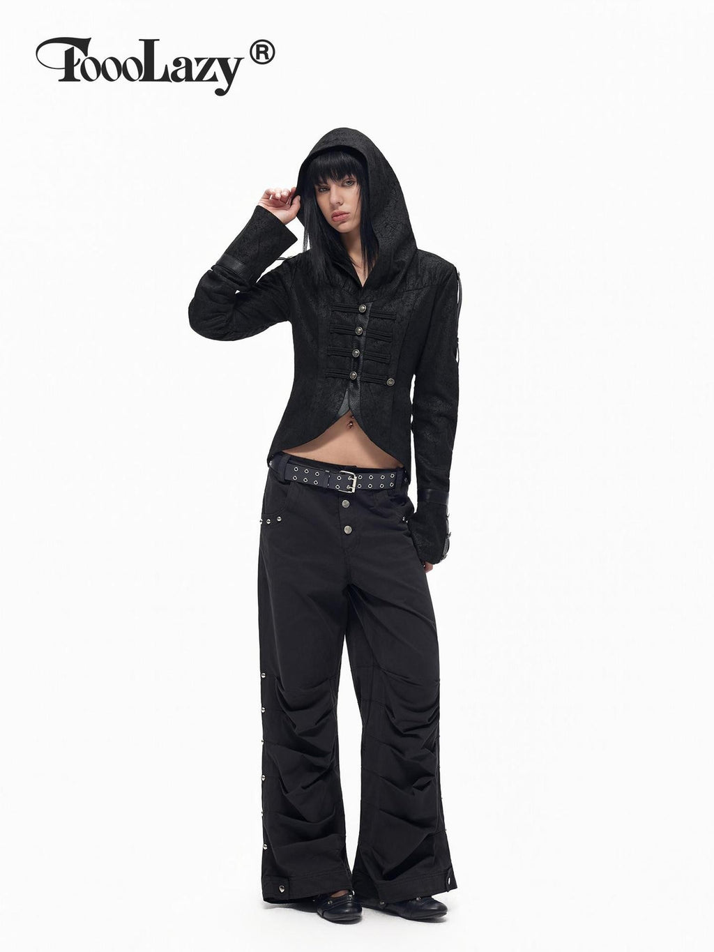 TOOOLAZY Hooded Napoleon Style Slim Fit Short Lapel Button Women's Pu Leather Jackets