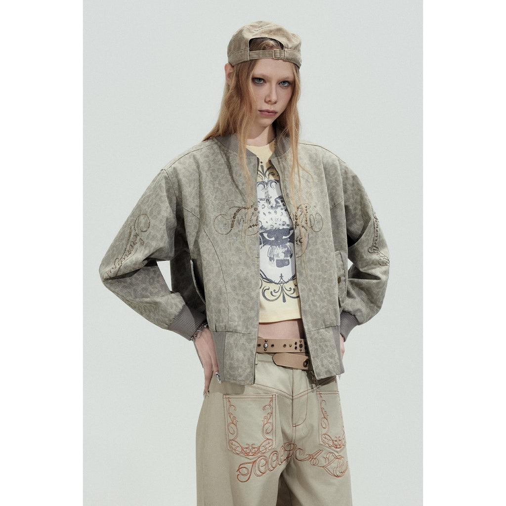 TOOOLAZY_Khaki_Leopard_Print_Rhinestone_Cropped_Zip_Women's_Cotton_Baseball_Jackets_1020797374754_MISSTT