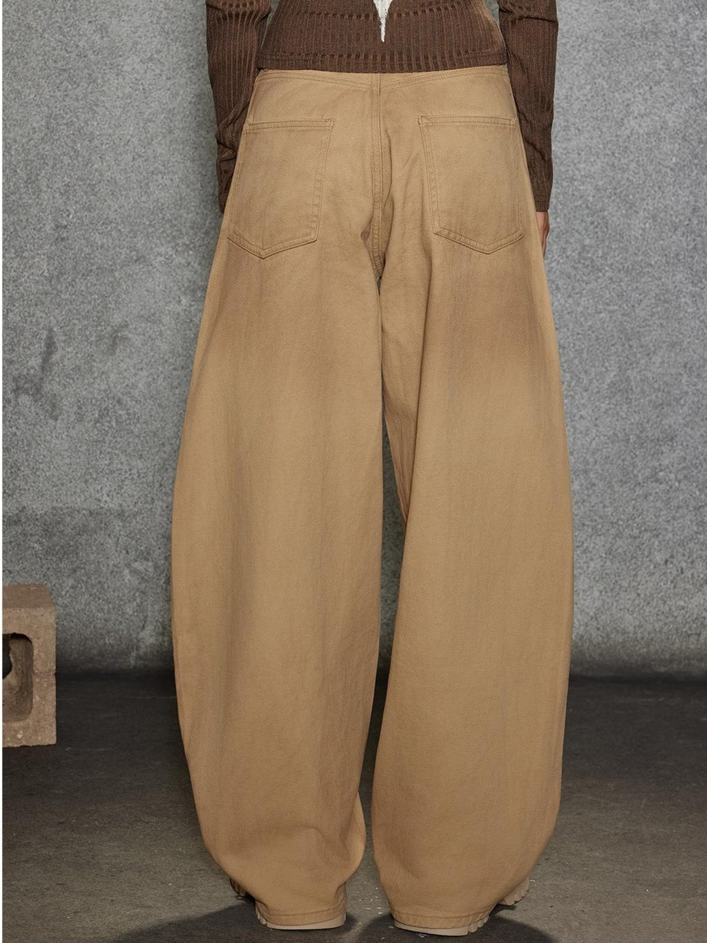 TOOOLAZY Khaki Vintage Washed Ripped Women's Cotton Straight-leg Pants