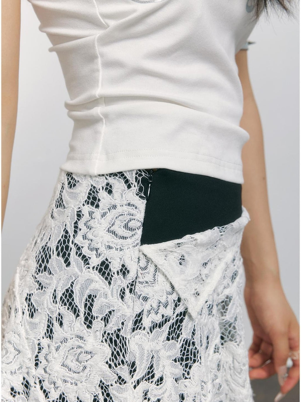 TOOOLAZY Lace Asymmetric Patchwork Slimming Women's Polyester Elastane Wide-leg Pants