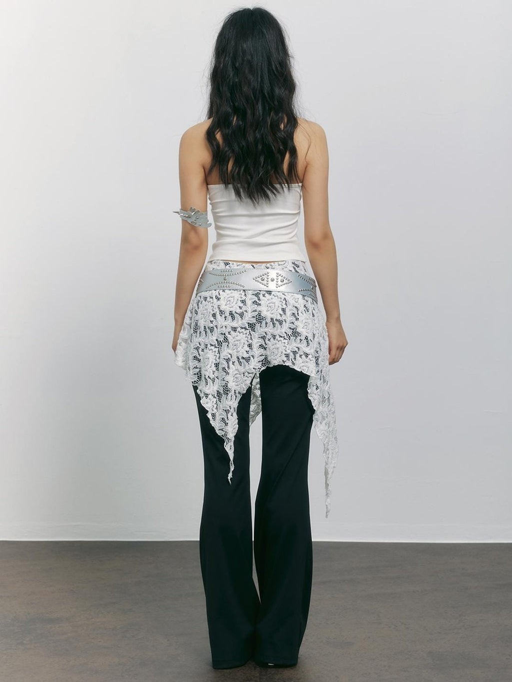 TOOOLAZY Lace Asymmetric Patchwork Slimming Women's Polyester Elastane Wide-leg Pants