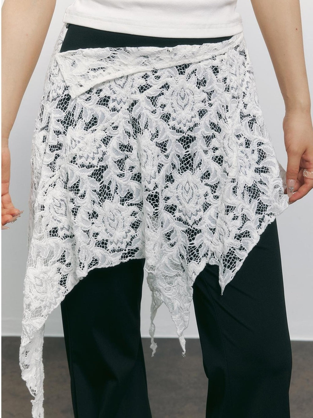 TOOOLAZY Lace Asymmetric Patchwork Slimming Women's Polyester Elastane Wide-leg Pants