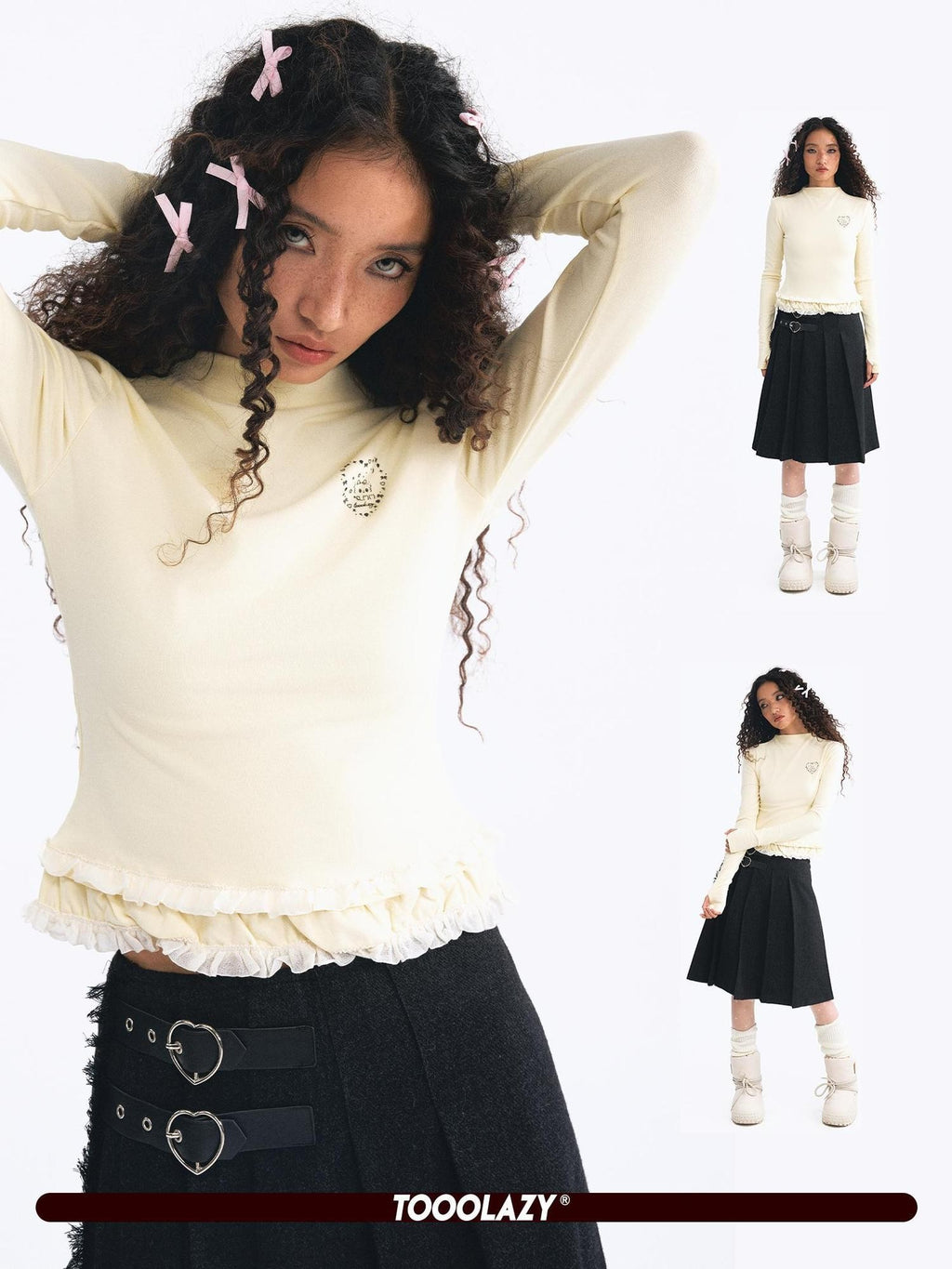 TOOOLAZY Lace Retro Knitted Layering Women's Knit Long Sleeve T-shirts