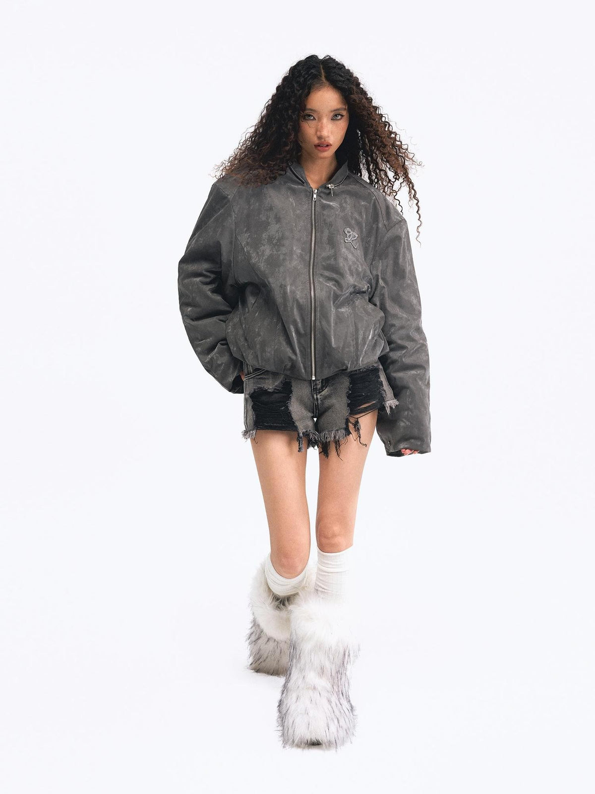 TOOOLAZY Large Fur Collar Retro Distressed Hooded Women's Puffer Jackets
