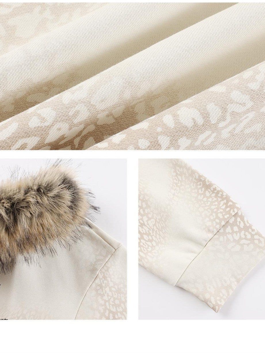TOOOLAZY Leather Strap Fur Collar Asymmetric Shoulder Thickened Women's Sweatshirts