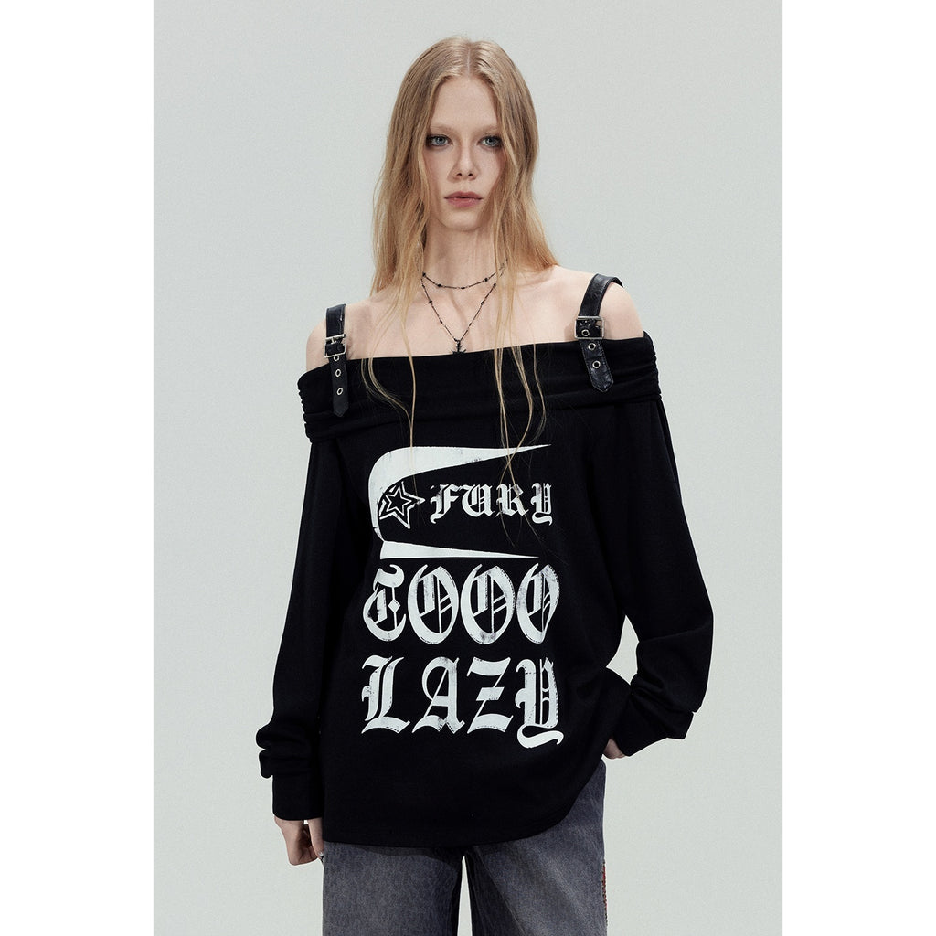 TOOOLAZY_Letter_Print_Diagonal_Shoulder_Leather_Strap_Women's_Cotton_Long_Sleeve_T-shirts_1023054228291_MISSTT
