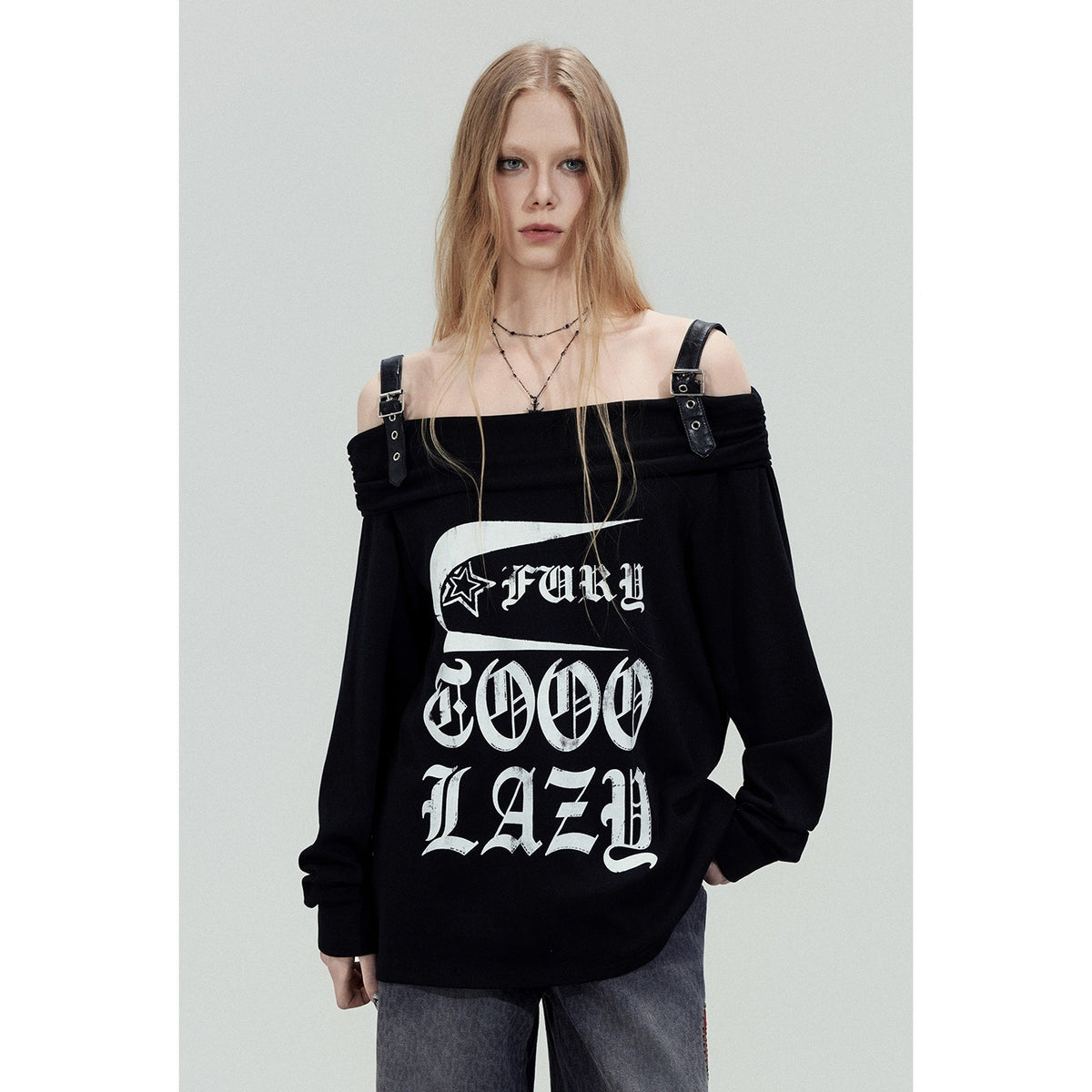 TOOOLAZY_Letter_Print_Diagonal_Shoulder_Leather_Strap_Women's_Cotton_Long_Sleeve_T-shirts_1023054228291_MISSTT