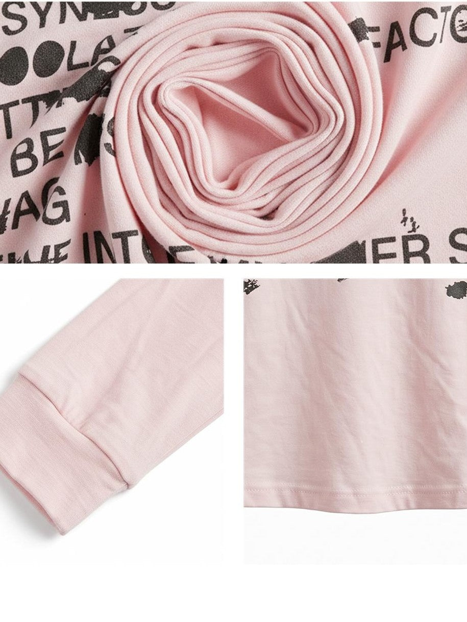 TOOOLAZY Letter Print Off Shoulder Cinched Waist Women's Polyester Long Sleeve T-shirts