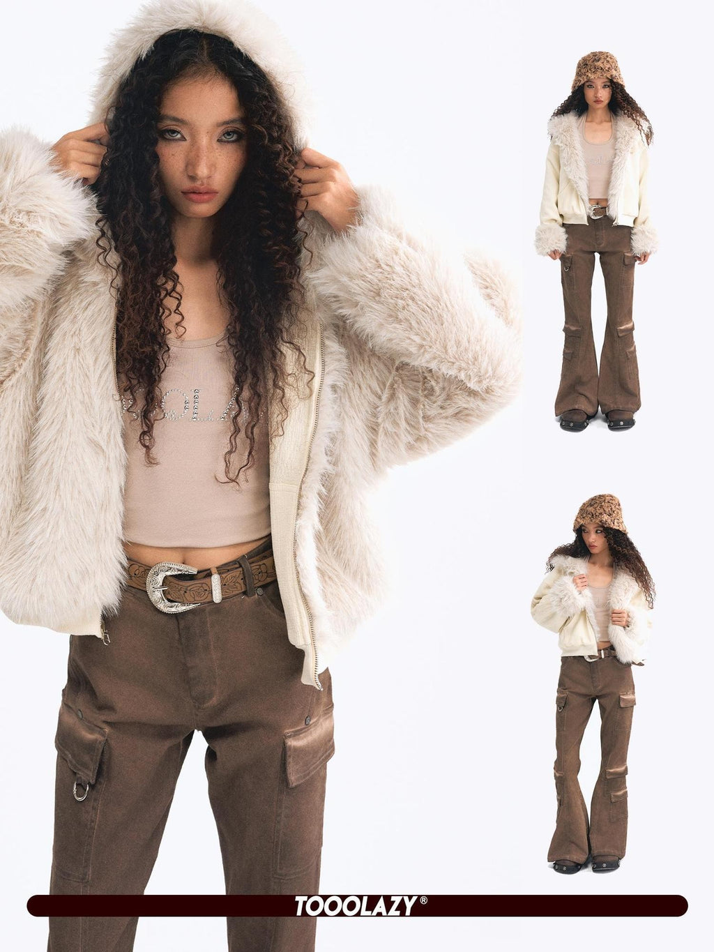TOOOLAZY Long Plush Reversible Hooded Zipper Women's Fleece Lined Cropped Jackets