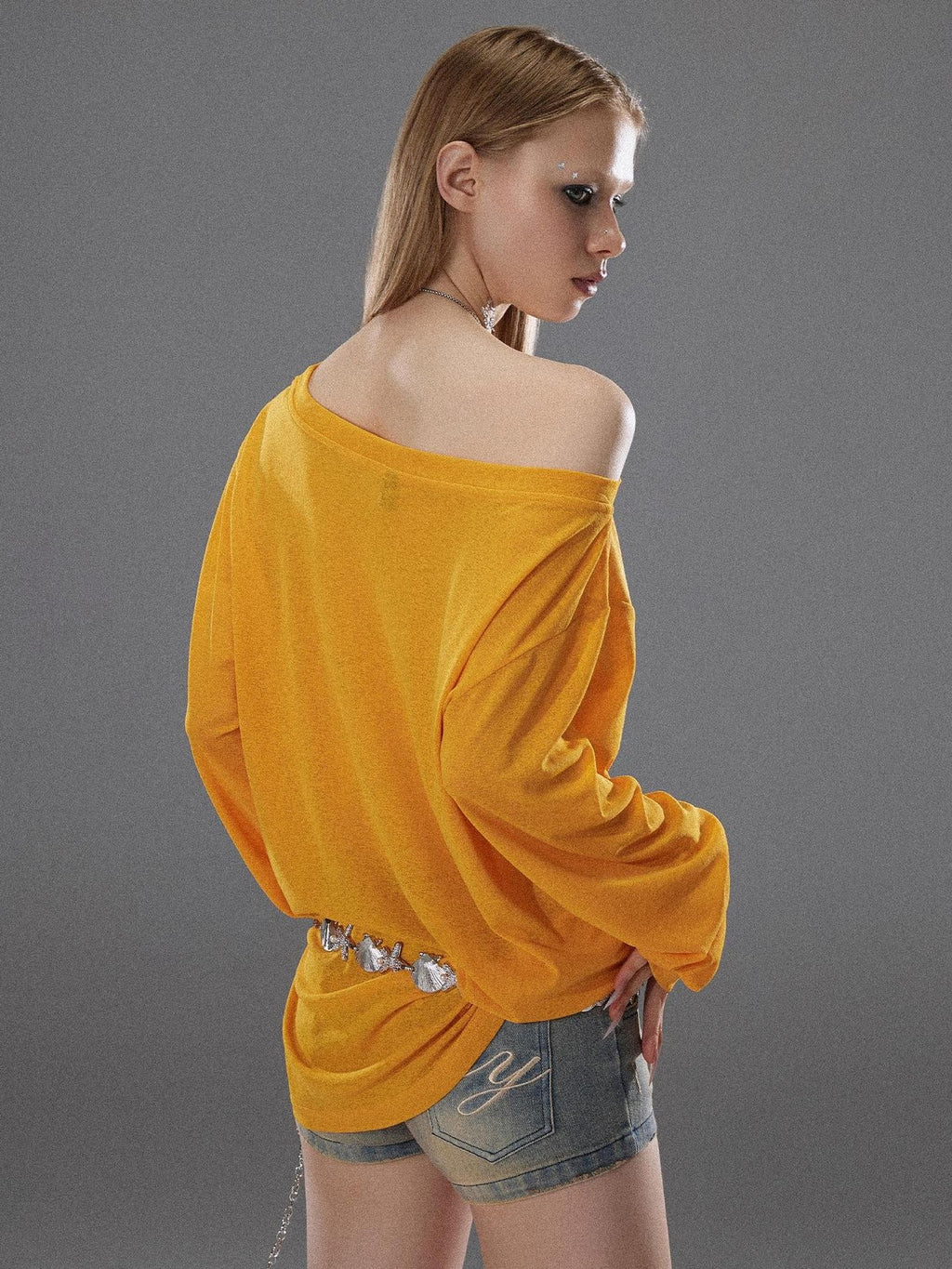 TOOOLAZY Loose Animal Print Asymmetric Shoulder Women's Polyester Long Sleeve T-shirts