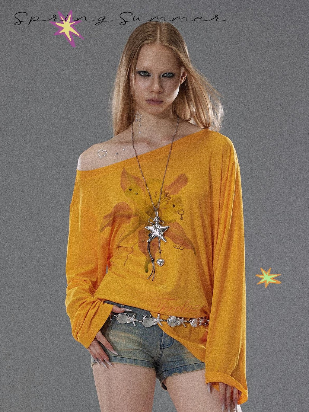 TOOOLAZY Loose Animal Print Asymmetric Shoulder Women's Polyester Long Sleeve T-shirts