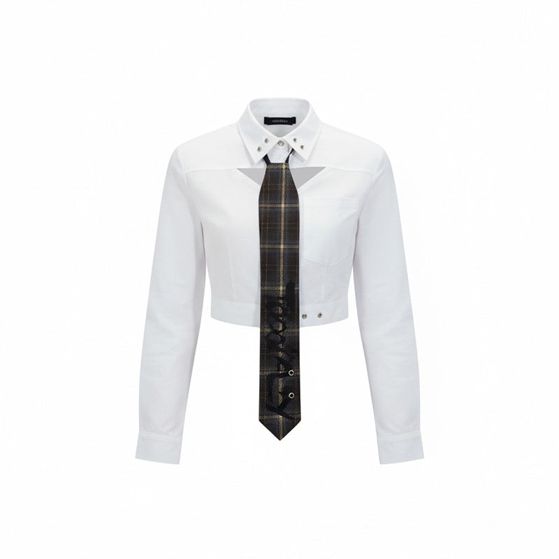 TOOOLAZY_Plaid_Tie_Collar_Slim_Fit_Women's_Lyocell_Cotton_Blend_Cropped_Shirts_1021405245637_MISSTT