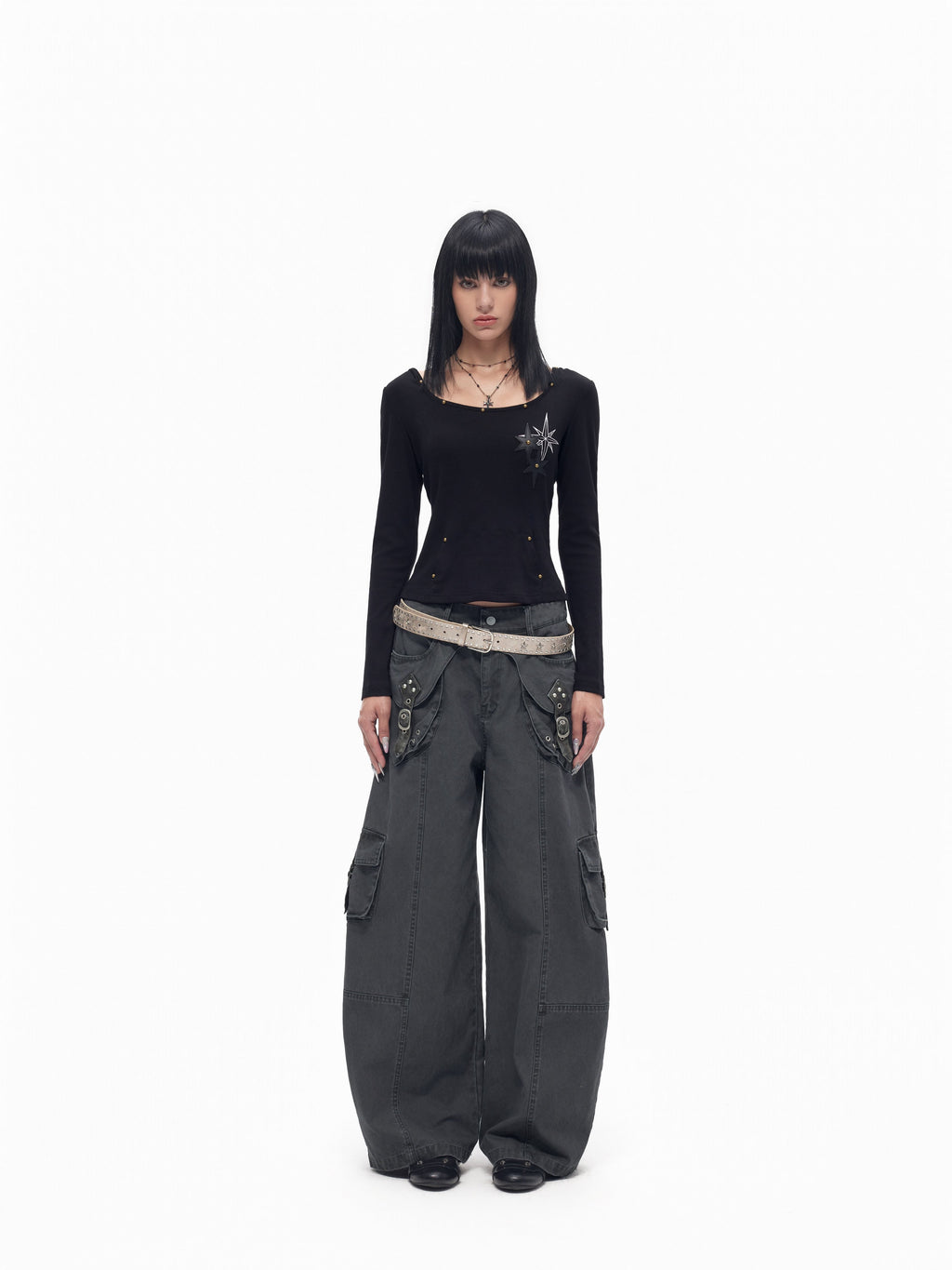 TOOOLAZY_Punk_Square_Neck_Hexagonal_Studded_Slim_Cropped_Women's_Long_Sleeve_T-shirts_1071272713863_MISSTT
