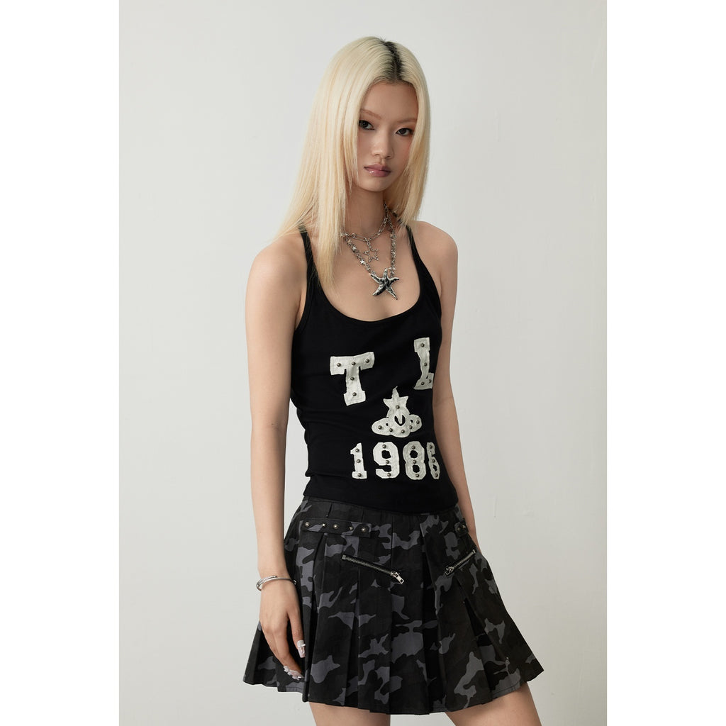 TOOOLAZY_Red_Black_Letter_Print_Slim_Fit_U_Neck_Women's_Cotton_Blend_Camisoles_1040483510494_MISSTT