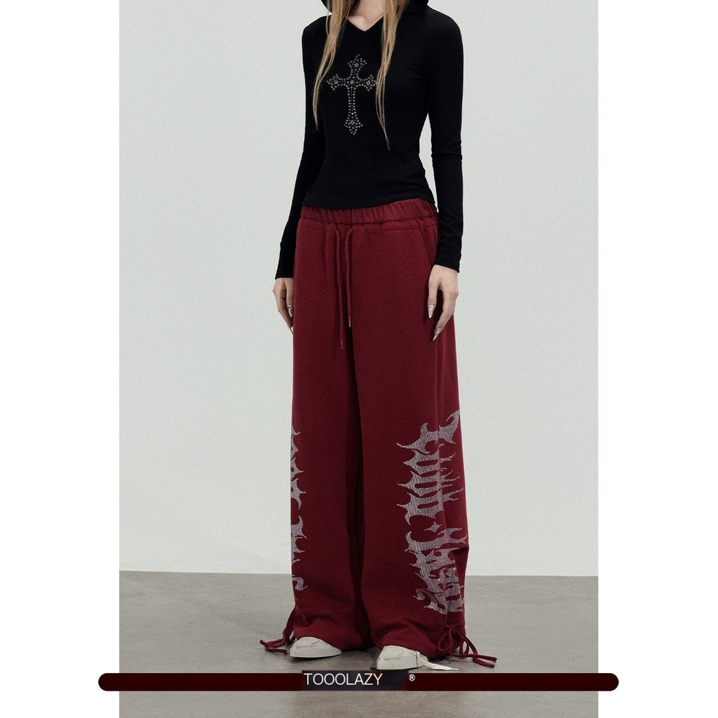 TOOOLAZY_Red_Hotfix_Rhinestone_Print_Wide_Leg_Women's_Cotton_Blend_Sweatpants_1021127110160_MISSTT