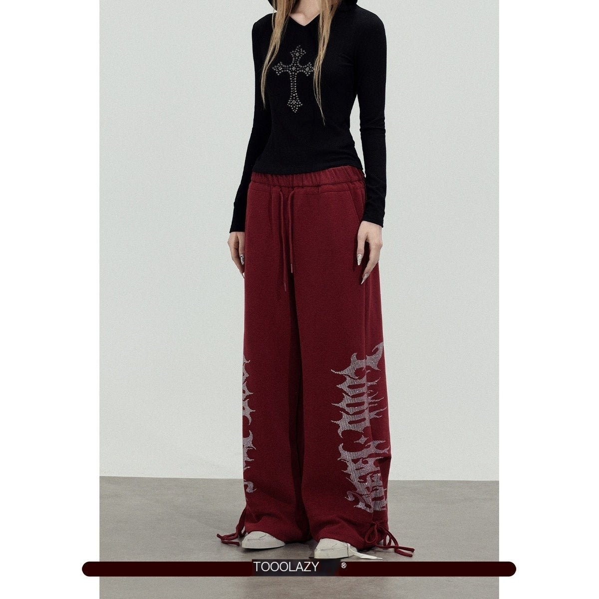 TOOOLAZY_Red_Hotfix_Rhinestone_Print_Wide_Leg_Women's_Cotton_Blend_Sweatpants_1021127110160_MISSTT
