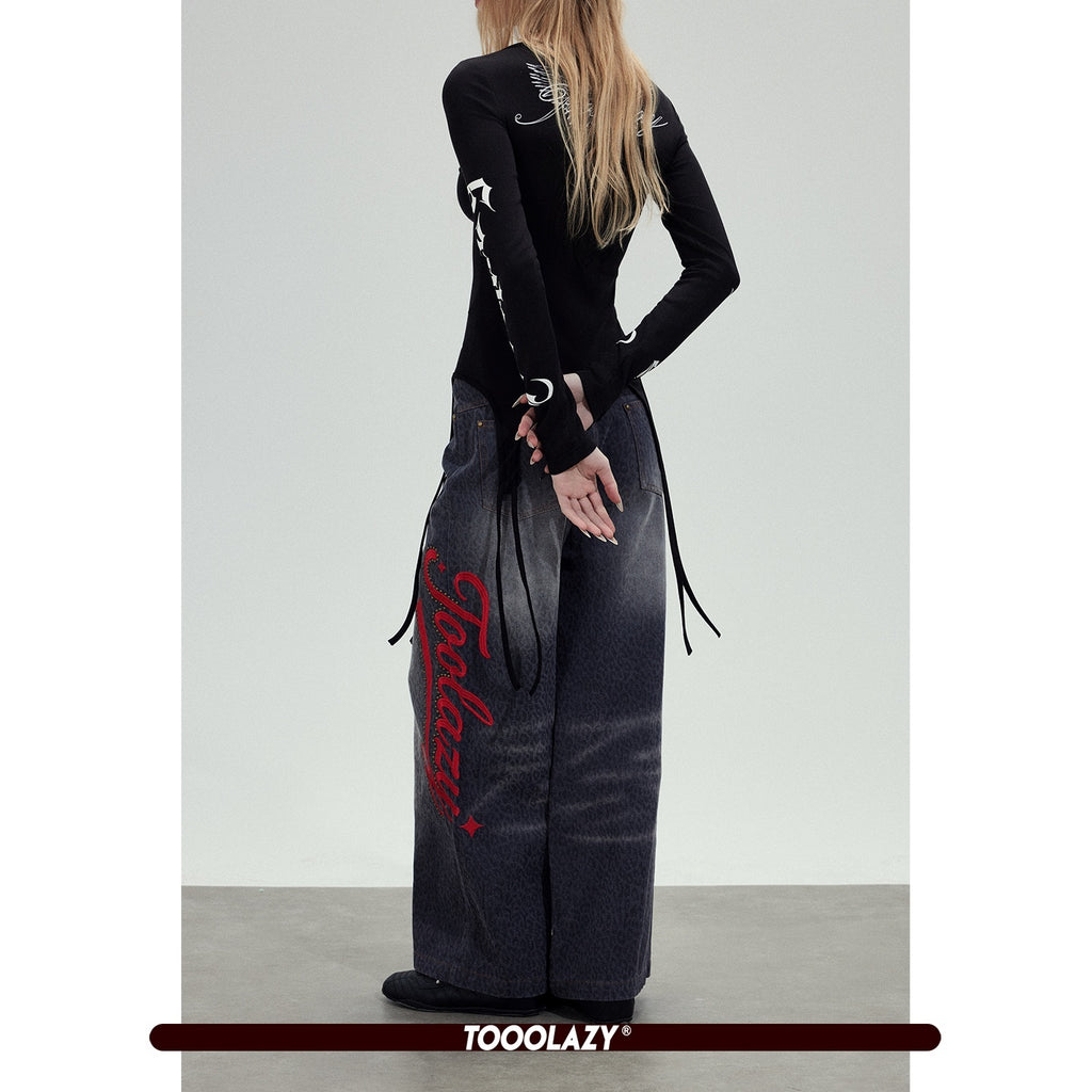 TOOOLAZY_Red_Machine_Embroidered_Lettered_Women's_Cotton_Wide-leg_Jeans_1021755197447_MISSTT