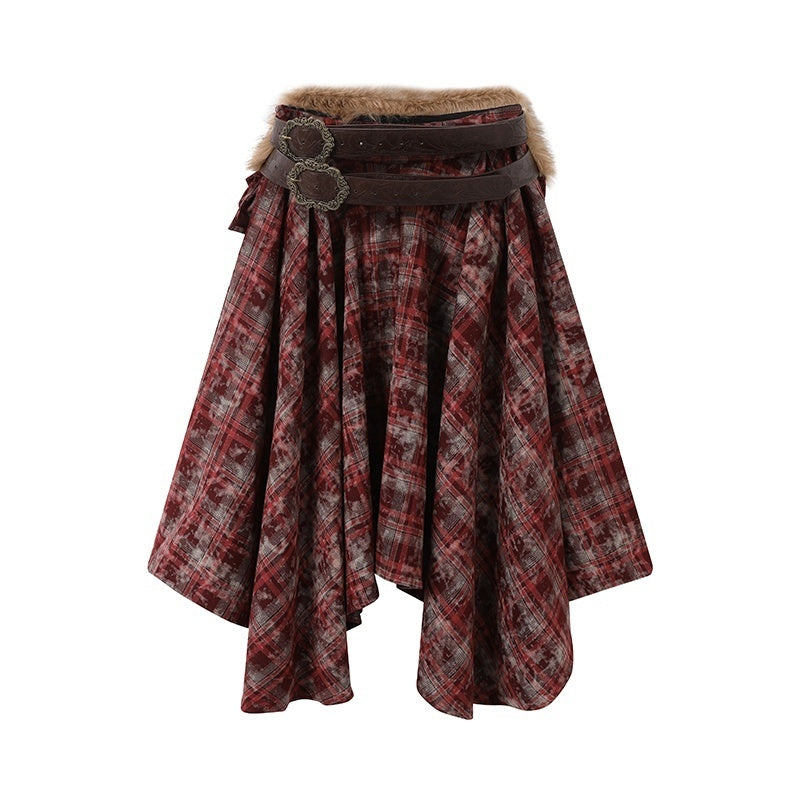 TOOOLAZY_Red_Plaid_Asymmetric_Belted_Women's_Viscose_Irregular_Hem_Maxi_Skirts_990466352059_MISSTT