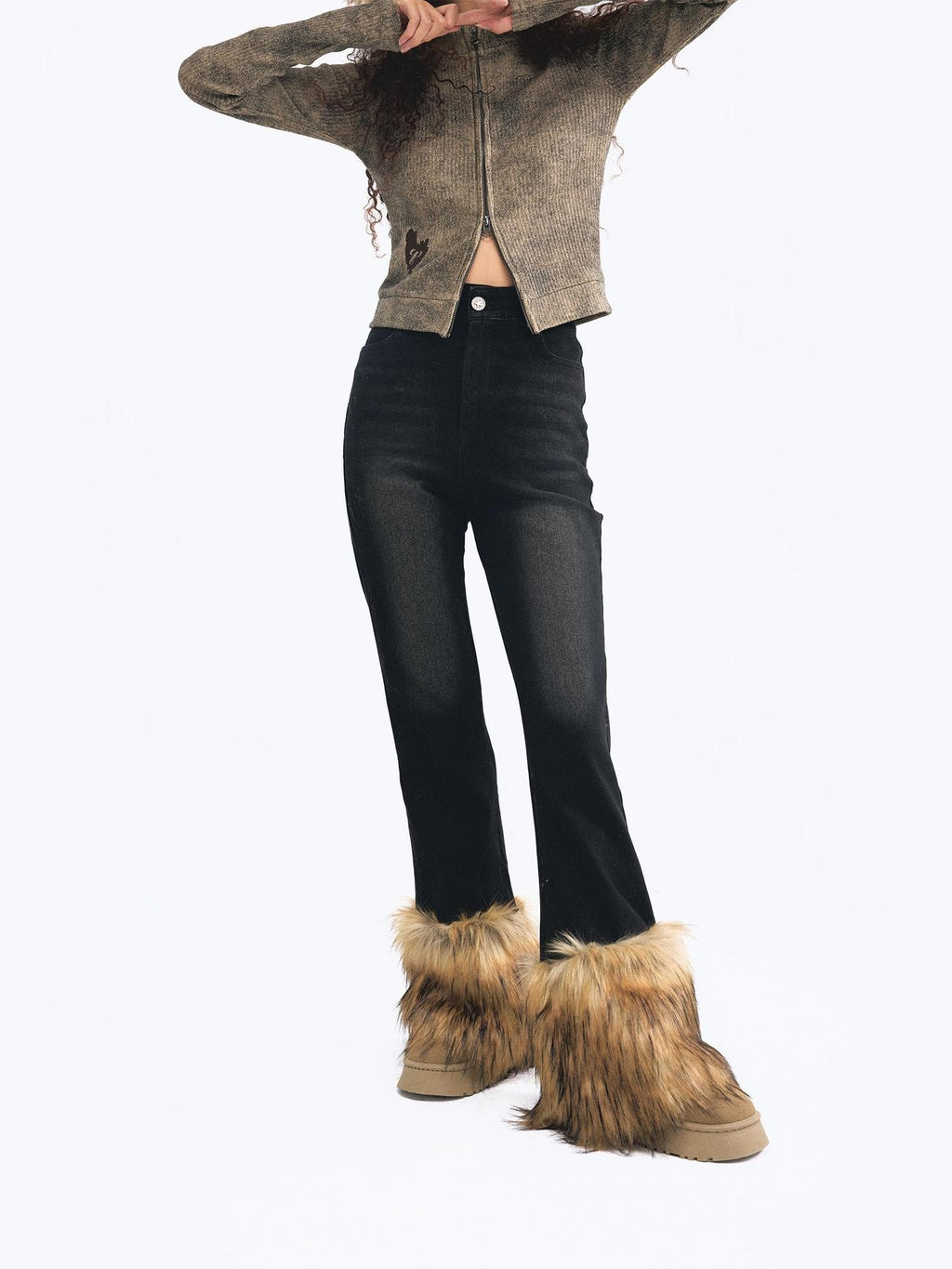 TOOOLAZY Retro American Vintage Frayed Hemline Women's Denim Flare Jeans