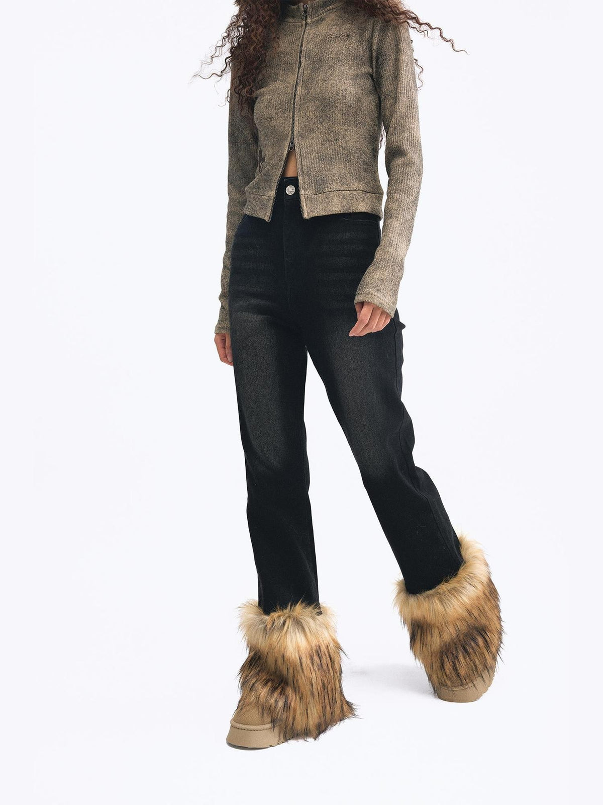 TOOOLAZY Retro American Vintage Frayed Hemline Women's Denim Flare Jeans