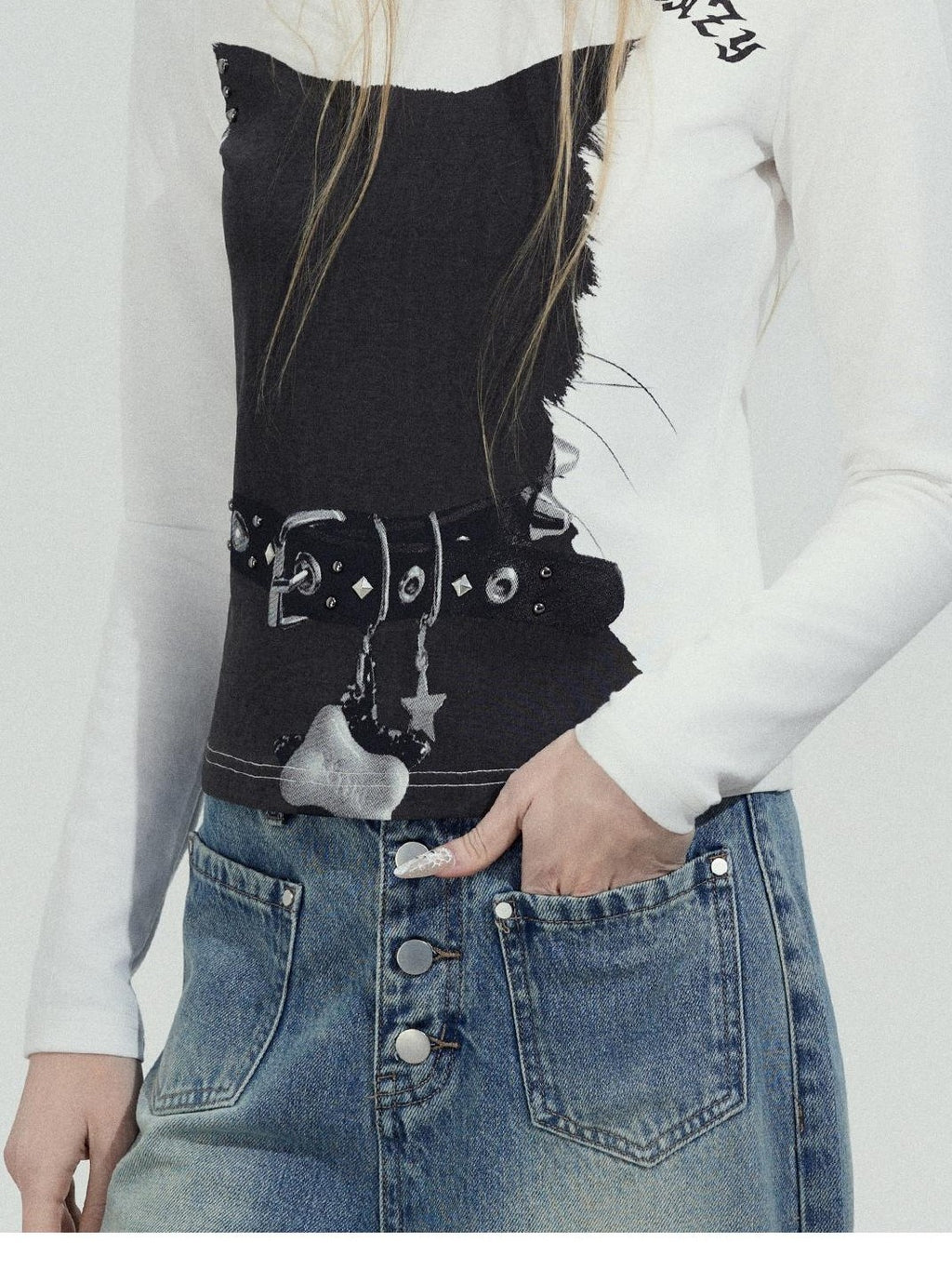 TOOOLAZY Rhinestone Lettering Print Women's Cotton Stretch Long Sleeve T-shirts