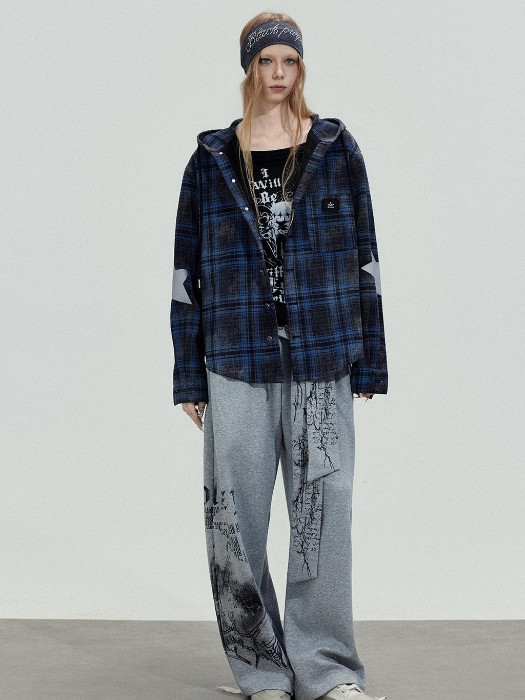 TOOOLAZY Ribbon Printed Casual Natural Waist Women's Cotton Wide-leg Pants