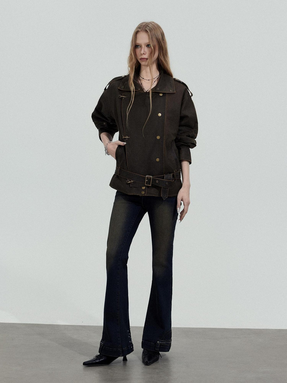 TOOOLAZY Rugged Wasteland Loose Zip Long Sleeve Women's Cotton Blend Leather Jackets