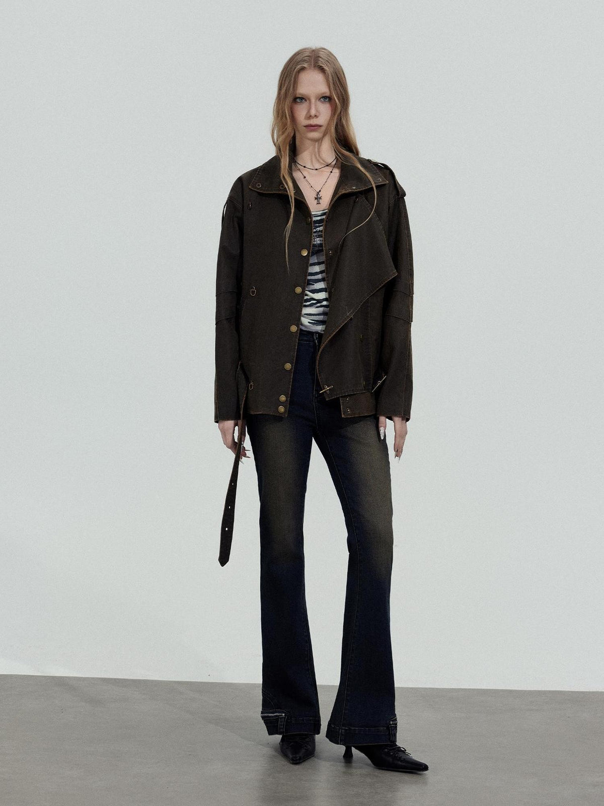 TOOOLAZY Rugged Wasteland Loose Zip Long Sleeve Women's Cotton Blend Leather Jackets