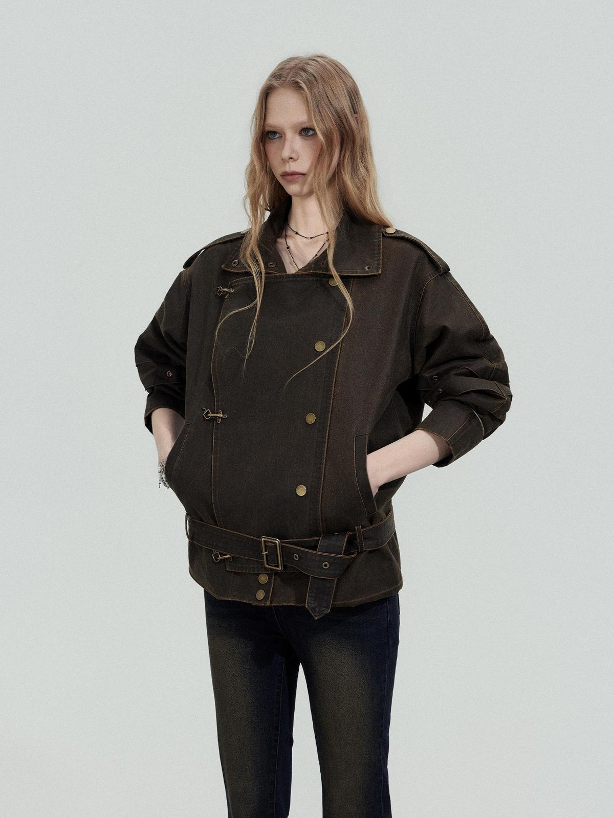 TOOOLAZY Rugged Wasteland Loose Zip Long Sleeve Women's Cotton Blend Leather Jackets