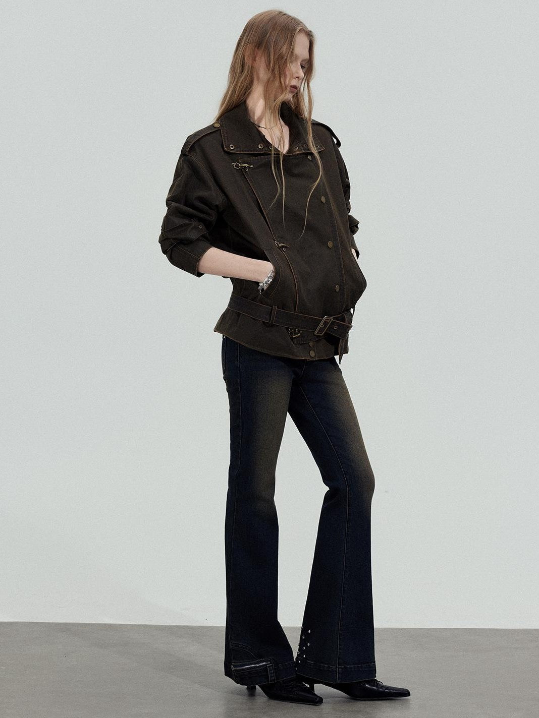 TOOOLAZY Rugged Wasteland Loose Zip Long Sleeve Women's Cotton Blend Leather Jackets