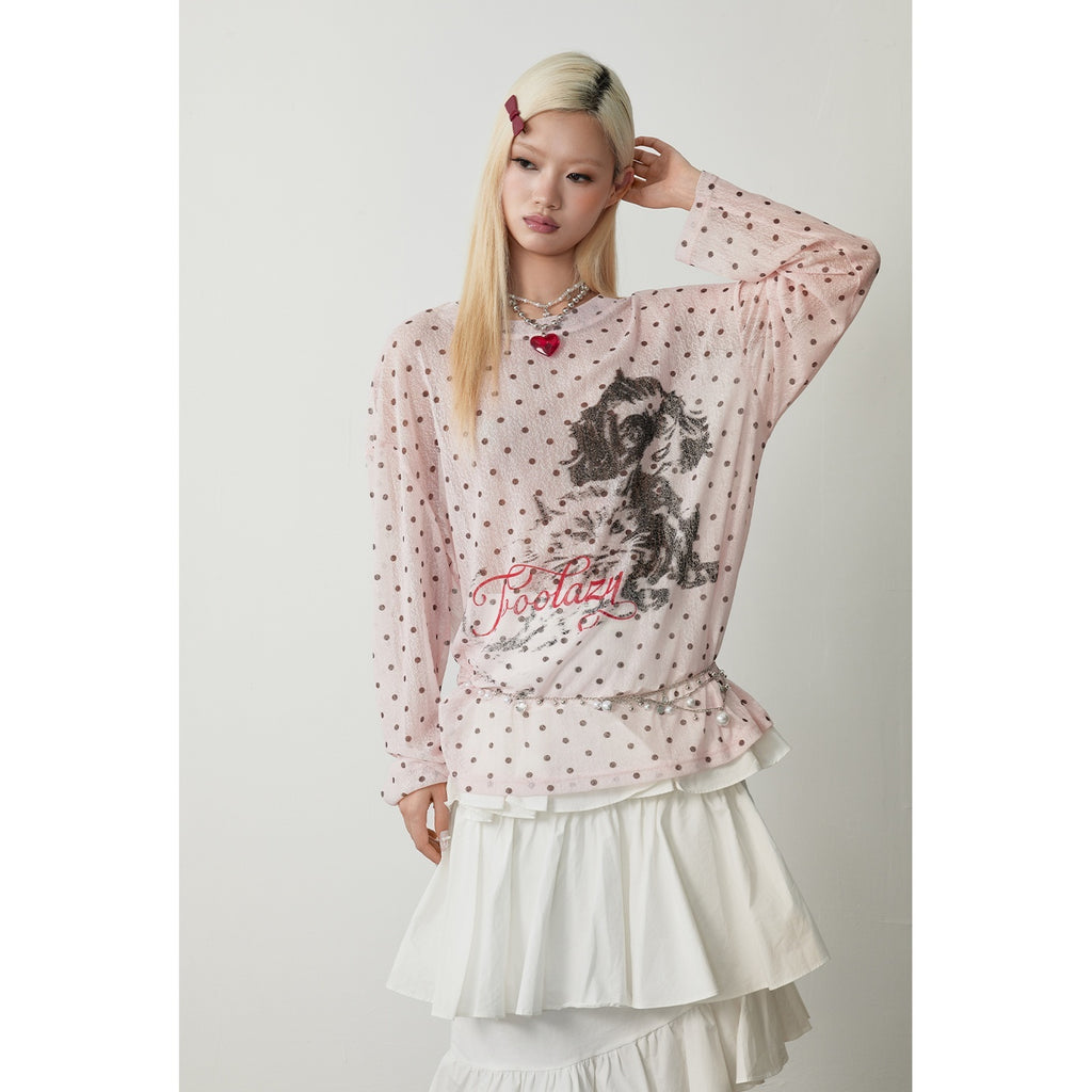 TOOOLAZY_Street_Retro_Polka_Dot_Puppy_Loose_Women's_Mesh_Long_Sleeve_T-shirts_1042078484376_MISSTT