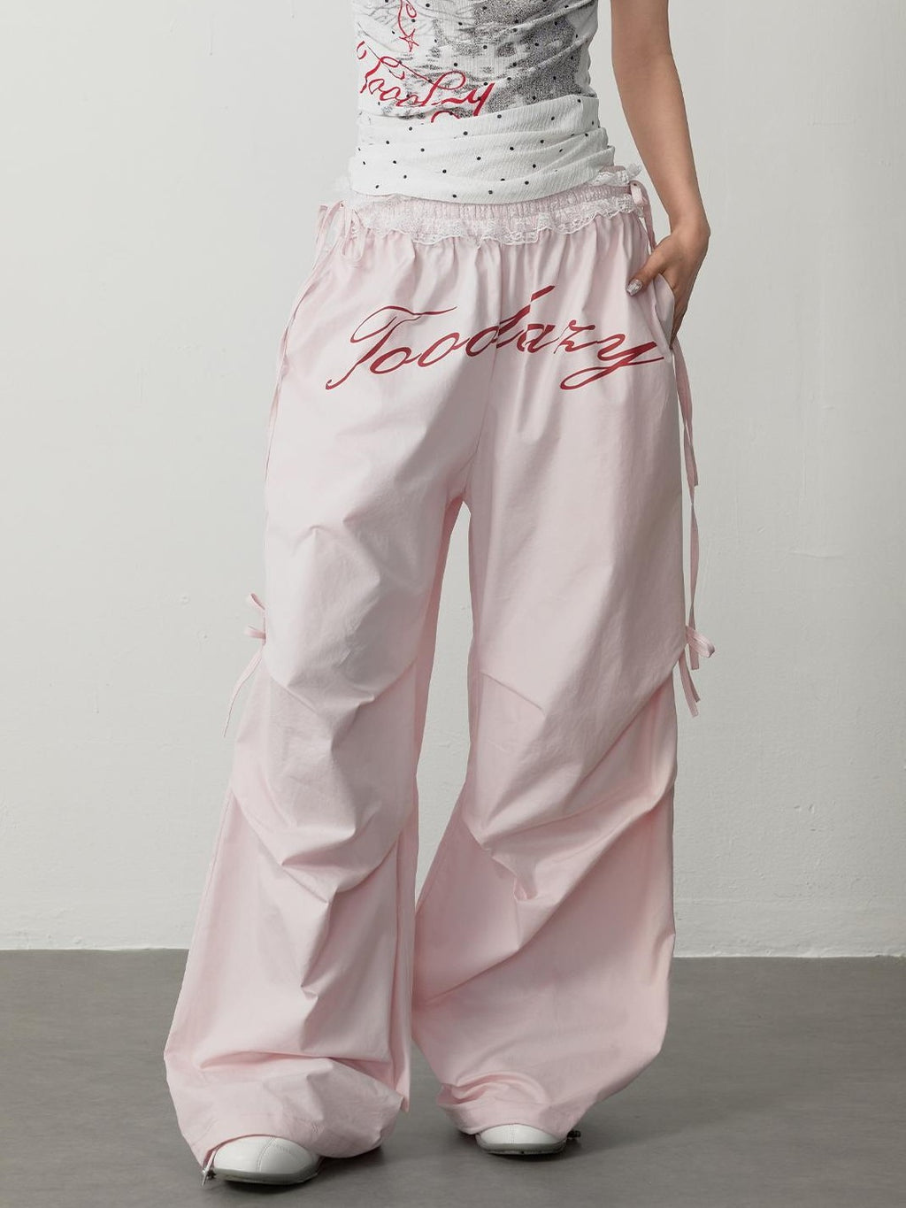 TOOOLAZY Sweet Cool Letter Print Parachute Straight Hem Women's Cotton Wide-leg Pants